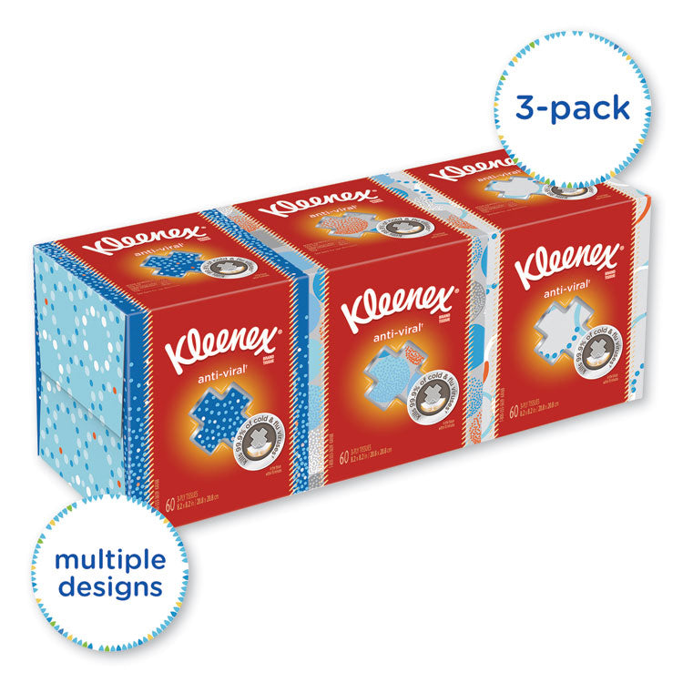 Kleenex - Boutique Anti-Viral Tissue, 3-Ply, White, Pop-Up Box, 60/Box, 3 Boxes/Pack
