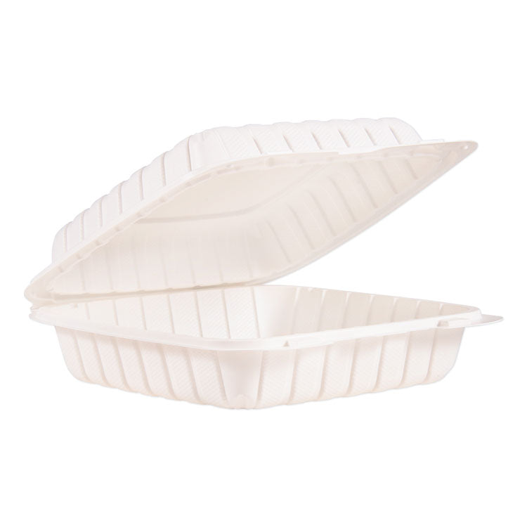 ProPlanet by Dart - Hinged Lid Containers, Single Compartment, 9 x 8.8 x 3, White, Plastic, 150/Carton (7656697)