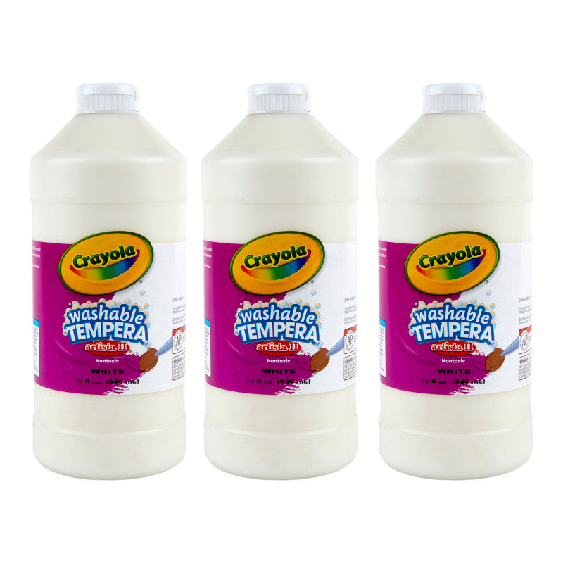 Artista II Washable Tempera Paint, 32 oz, White, Pack of 3