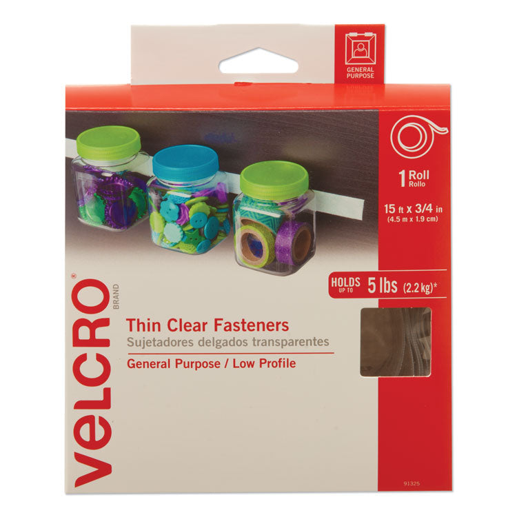 VELCRO Brand - Sticky-Back Fasteners, Removable Adhesive, 0.75" x 15 ft, Clear