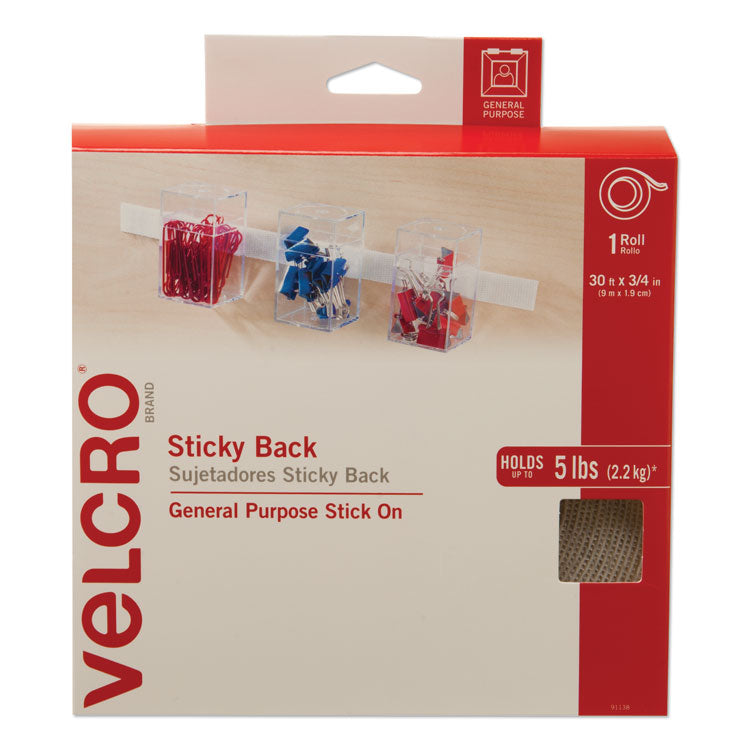 VELCRO Brand - Sticky-Back Fasteners, Removable Adhesive, 0.75" x 30 ft, White