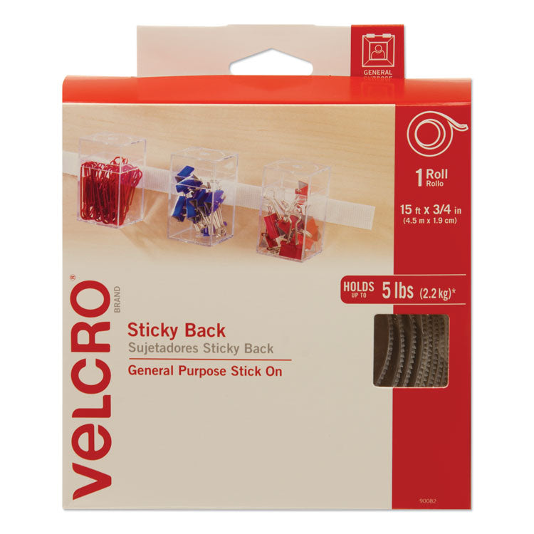 VELCRO Brand - Sticky-Back Fasteners with Dispenser, Removable Adhesive, 0.75" x 15 ft, White