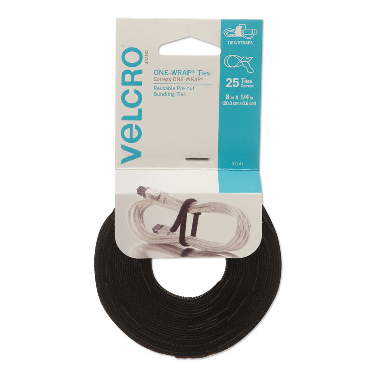 VELCRO Brand - ONE-WRAP Pre-Cut Thin Ties, 0.25" x 8", Black, 25/Pack