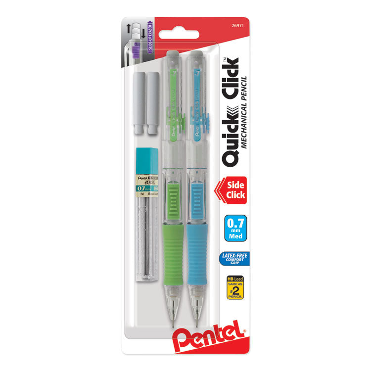 Pentel - QUICK CLICK Mechanical Pencil, 0.7 mm, HB (#2.5), Black Lead, Assorted Barrel Colors, 2/Pack