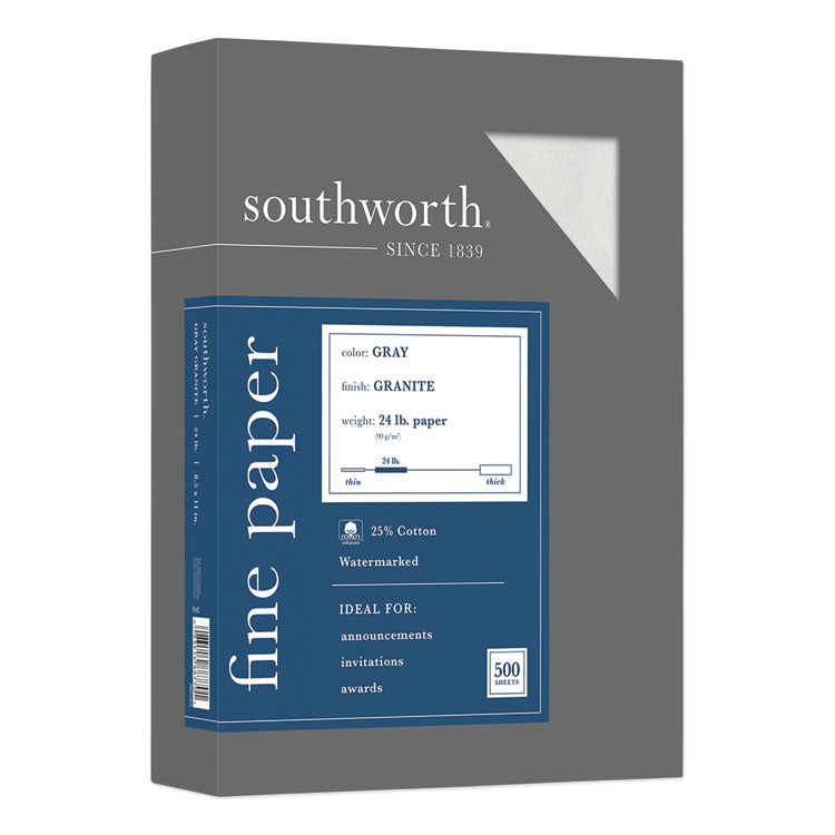 Southworth - Granite Specialty Paper, 24 lb Bond Weight, 8.5 x 11, Gray, 500/Ream