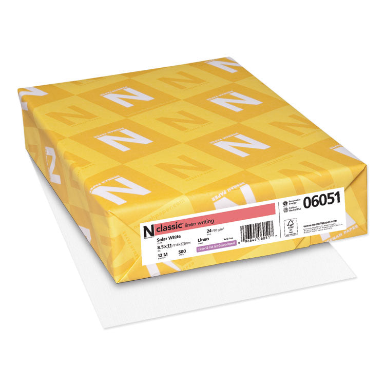 Neenah Paper - CLASSIC Linen Stationery, 97 Bright, 24 lb Bond Weight, 8.5 x 11, Solar White, 500/Ream