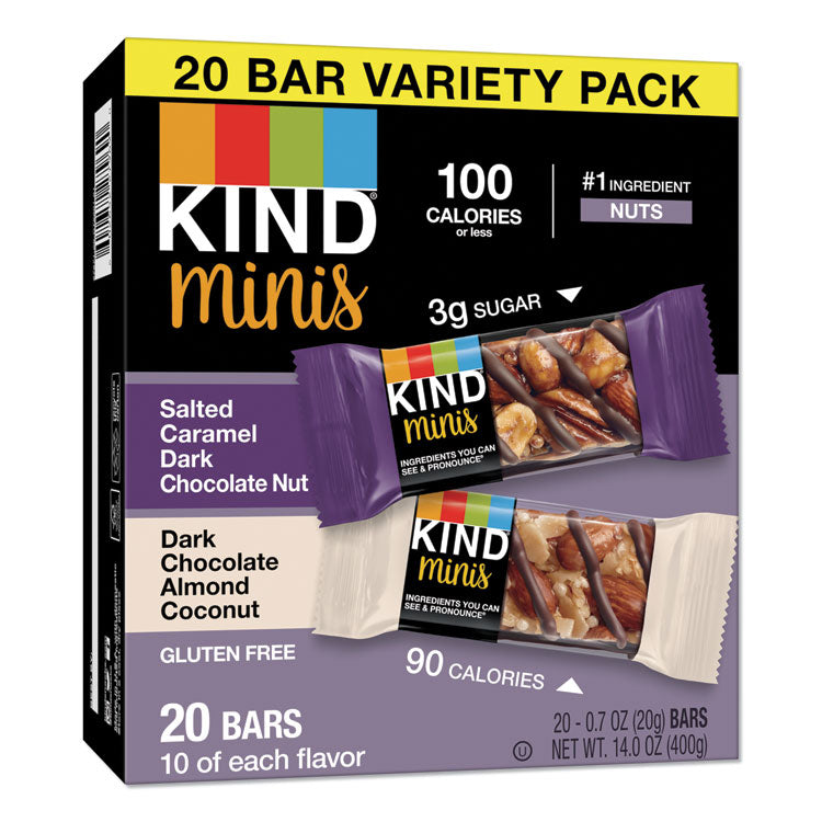 KIND - Minis, Salted Caramel and Dark Chocolate Nut/Dark Chocolate Almond and Coconut, 0.7 oz, 20/Pack