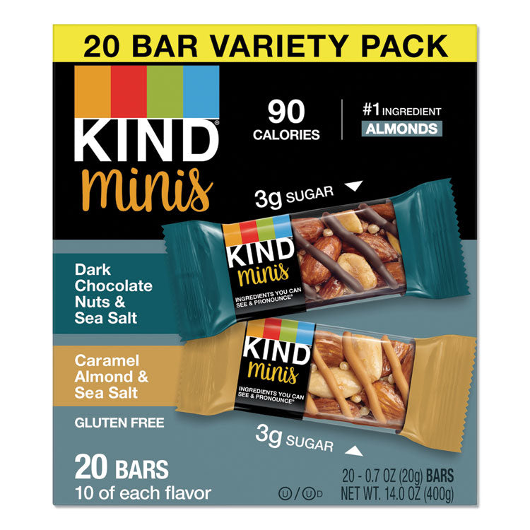 KIND - Minis, Dark Chocolate Nuts and Sea Salt/Caramel Almond and Sea Salt, 0.7 oz, 20/Pack