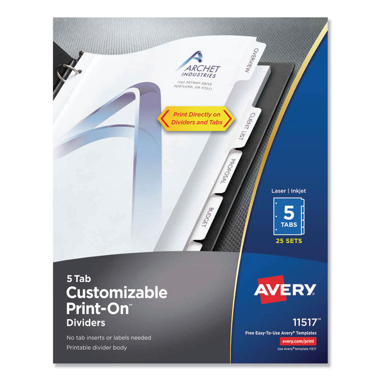 Avery - Customizable Print-On Dividers, Letter, 5-Tabs/Set, 25 Sets/Pack