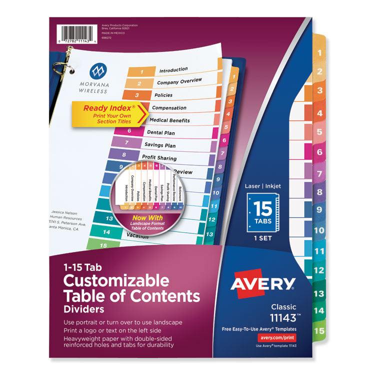 Avery - Customizable TOC Ready Index Multicolor Dividers, 15-Tab, Letter