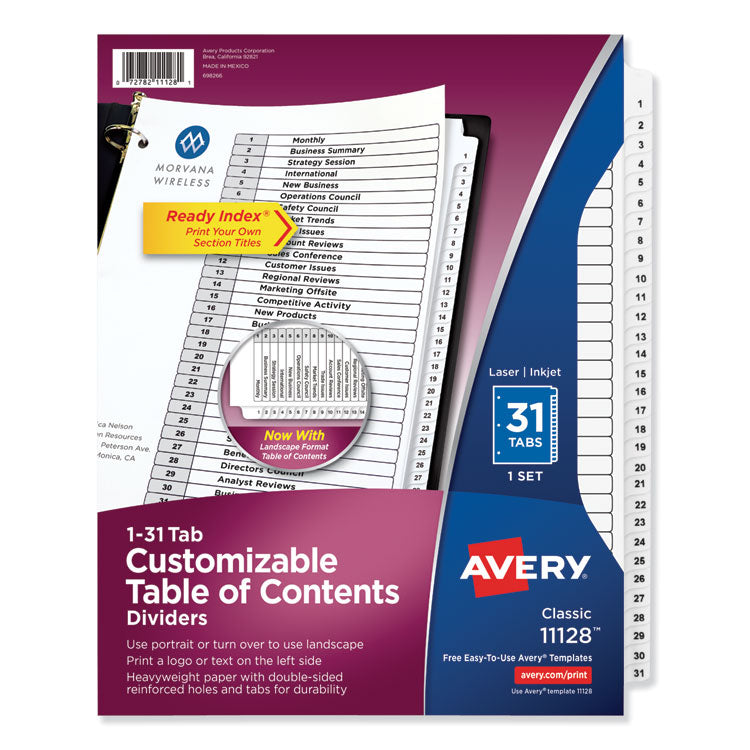 Avery - Customizable TOC Ready Index Black and White Dividers, 31-Tab, Letter