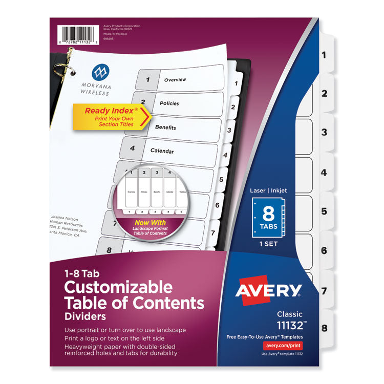 Avery - Customizable TOC Ready Index Black and White Dividers, 8-Tab, Letter