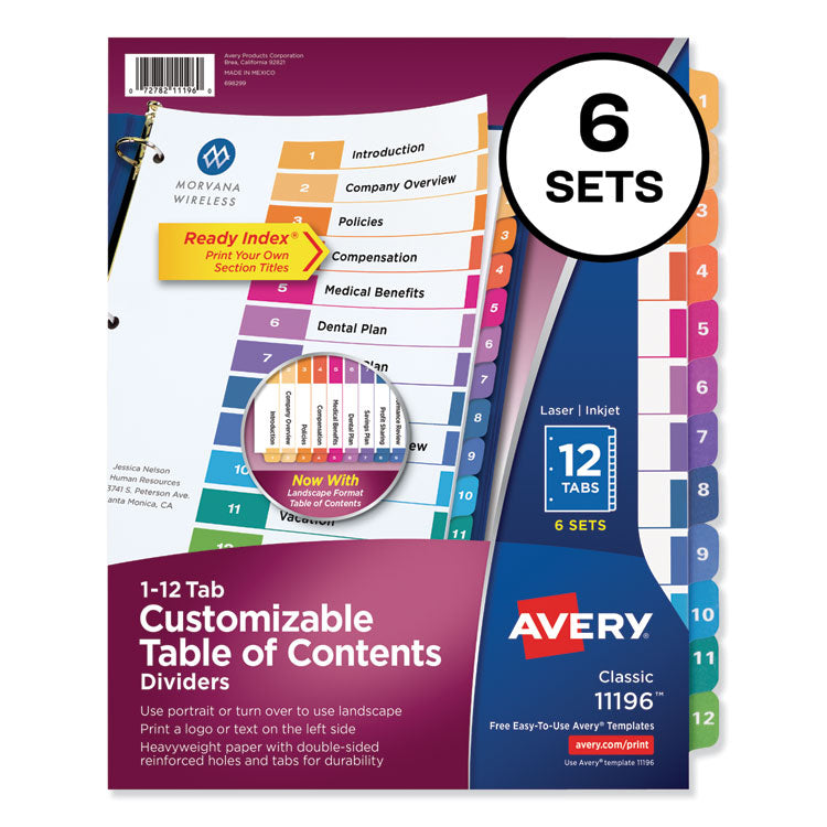 Avery - Customizable TOC Ready Index Multicolor Dividers, 12-Tab, Letter, 6 Sets