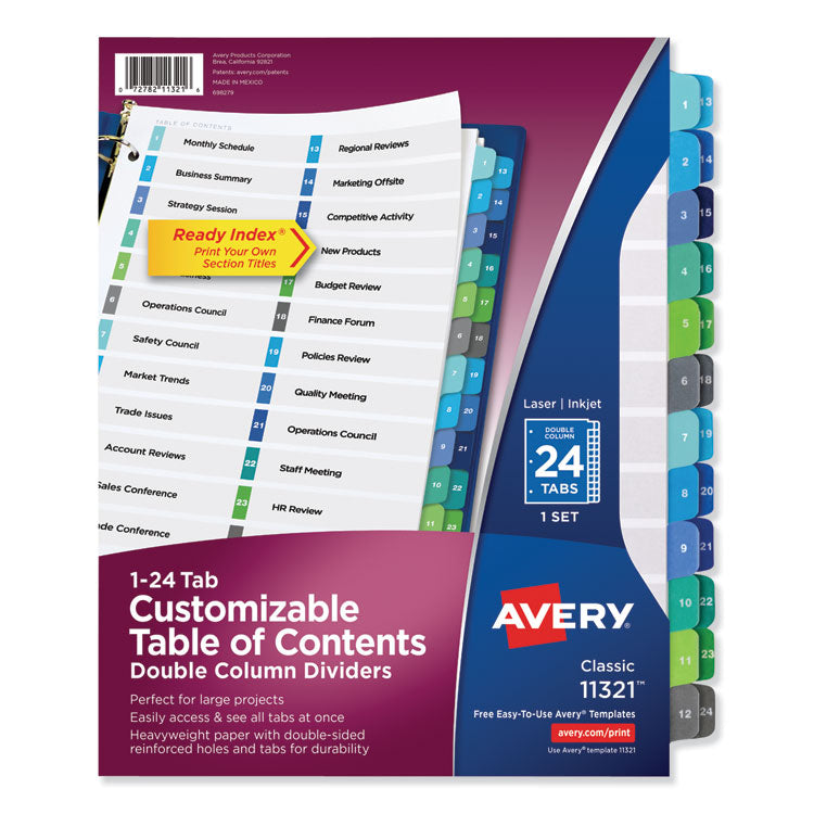 Avery - Customizable TOC Ready Index Double Column Multicolor Dividers, 24-Tab, Letter