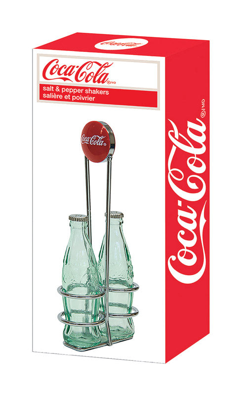 TABLECRAFT - TableCraft Coca-Cola Clear Glass/Steel Salt and Pepper Shakers w/Rack 1 oz - Case of 6