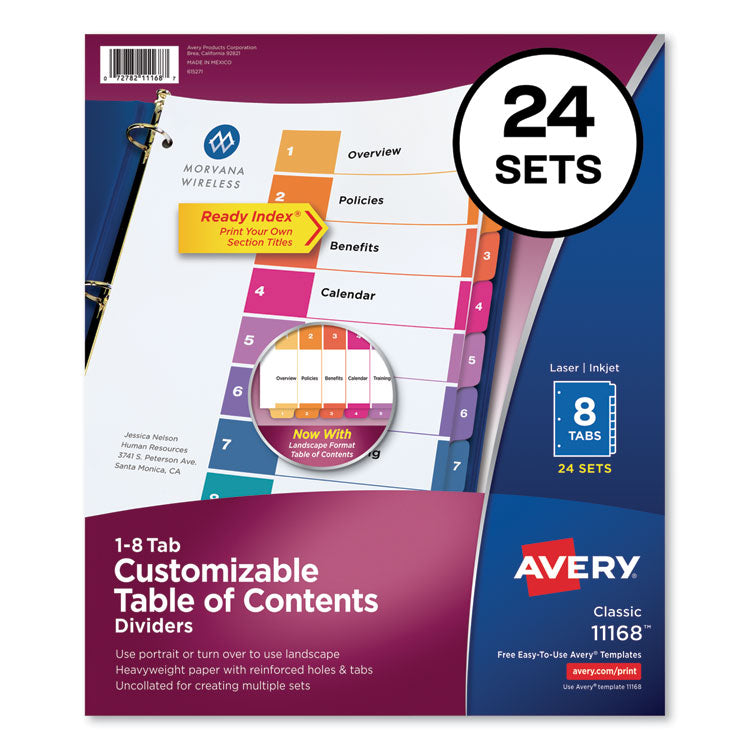 Avery - Customizable TOC Ready Index Multicolor Dividers, 8-Tab, Letter, 24 Sets