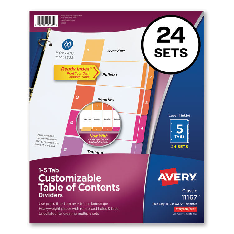 Avery - Customizable TOC Ready Index Multicolor Dividers, 5-Tab, Letter, 24 Sets