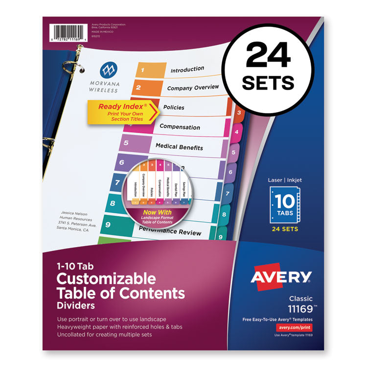 Avery - Customizable TOC Ready Index Multicolor Dividers, 10-Tab, Letter, 24 Sets