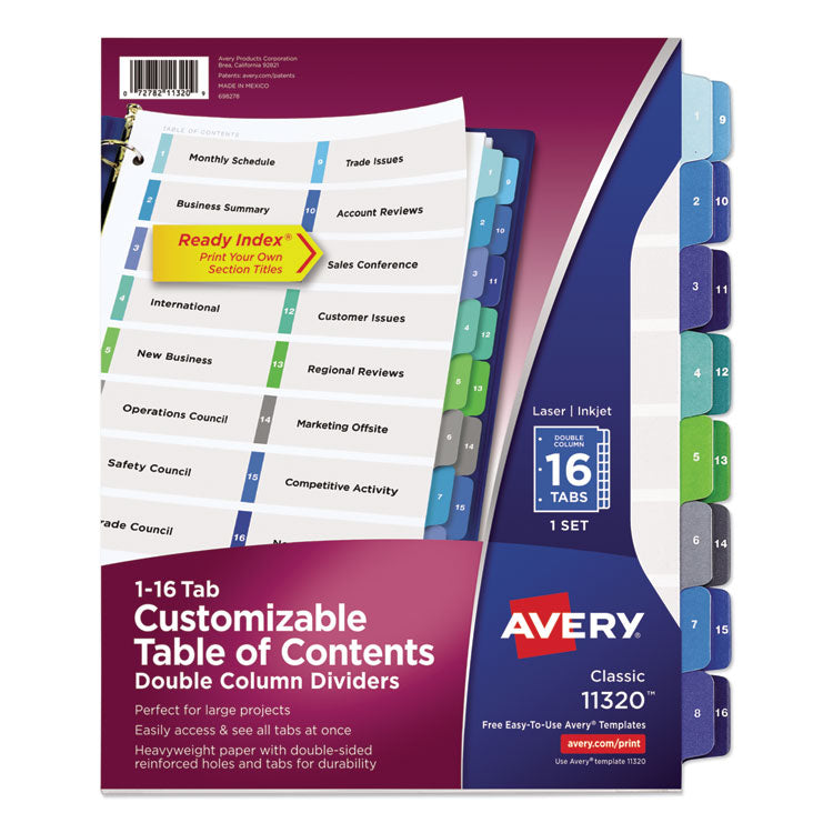 Avery - Customizable TOC Ready Index Double Column Multicolor Dividers, 16-Tab, Letter