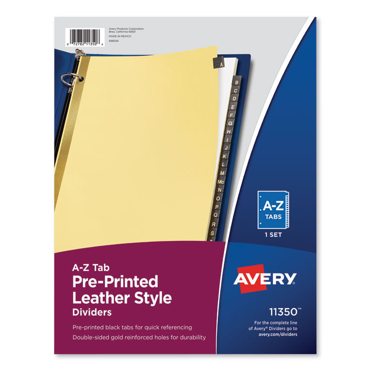 Avery - Preprinted Black Leather Tab Dividers w/Gold Reinforced Edge, 25-Tab, Ltr