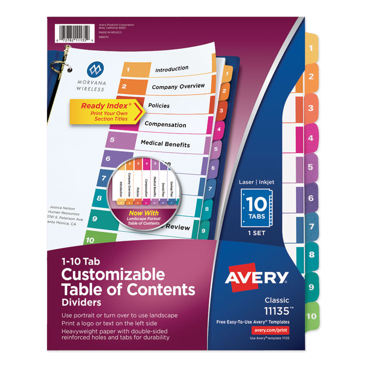 Avery - Customizable TOC Ready Index Multicolor Dividers, 10-Tab, Letter (6387575)