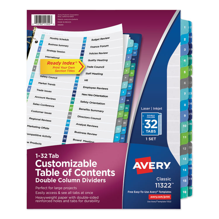 Avery - Customizable TOC Ready Index Double Column Multicolor Dividers, 32-Tab, Letter