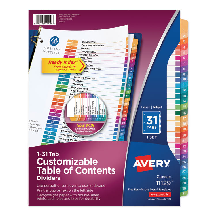 Avery - Customizable TOC Ready Index Multicolor Dividers, 31-Tab, Letter