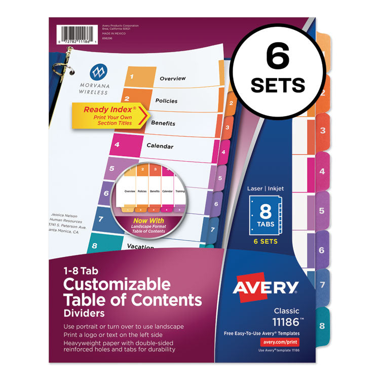 Avery - Customizable TOC Ready Index Multicolor Dividers, 8-Tab, Letter, 6 Sets