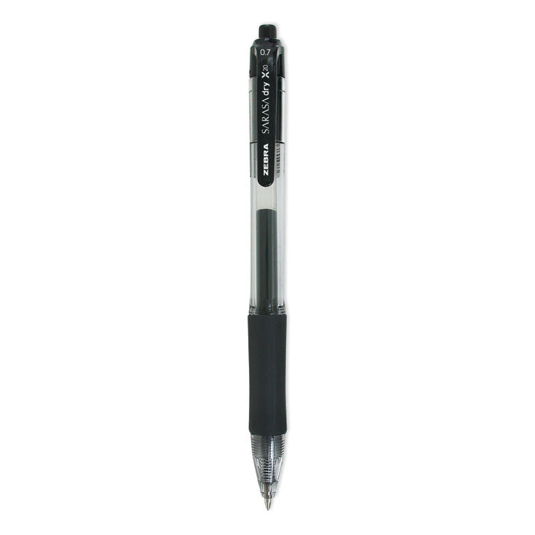 Zebra - Sarasa Dry Gel X20 Gel Pen, Retractable, Medium 0.7 mm, Black Ink, Smoke Barrel, 12/Pack