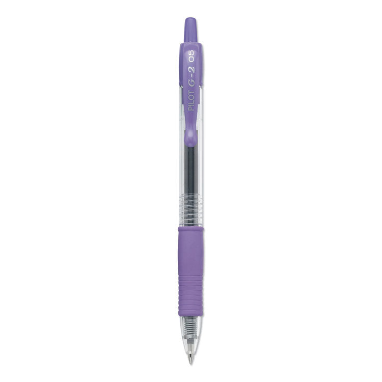 Pilot - G2 Premium Gel Pen, Retractable, Extra-Fine 0.5 mm, Purple Ink, Smoke Barrel, Dozen