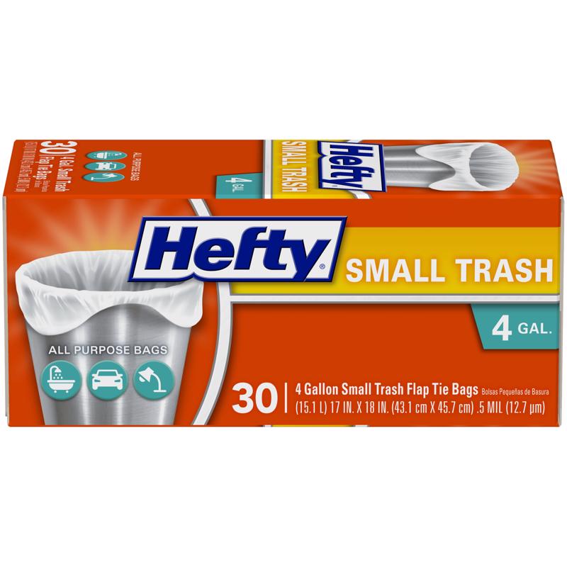 HEFTY - Hefty 4 gal Trash Bags Flap Tie 30 pk 0.5 mil