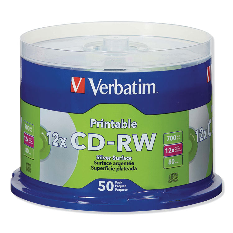 Verbatim - CD-RW DataLifePlus Printable Rewritable Disc, 700 MB/80 min, 12x, Spindle, Silver, 50/Pack