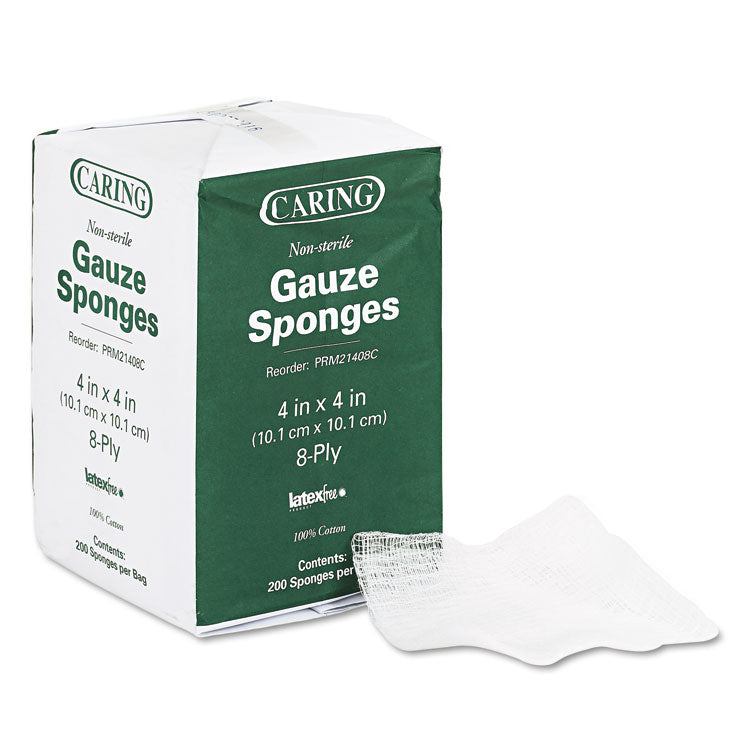 Medline - Caring Woven Gauze Sponges, Non-Sterile, 8-Ply, 4 x 4, 200/Pack