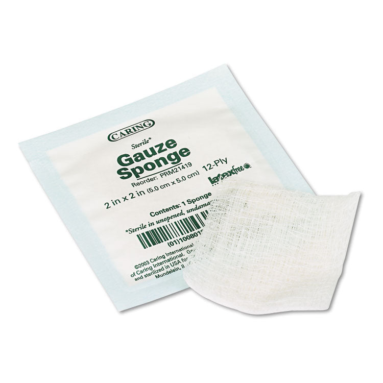 Medline - Caring Woven Gauze Sponges, Sterile, 12-Ply, 2 x 2, 2,400/Carton