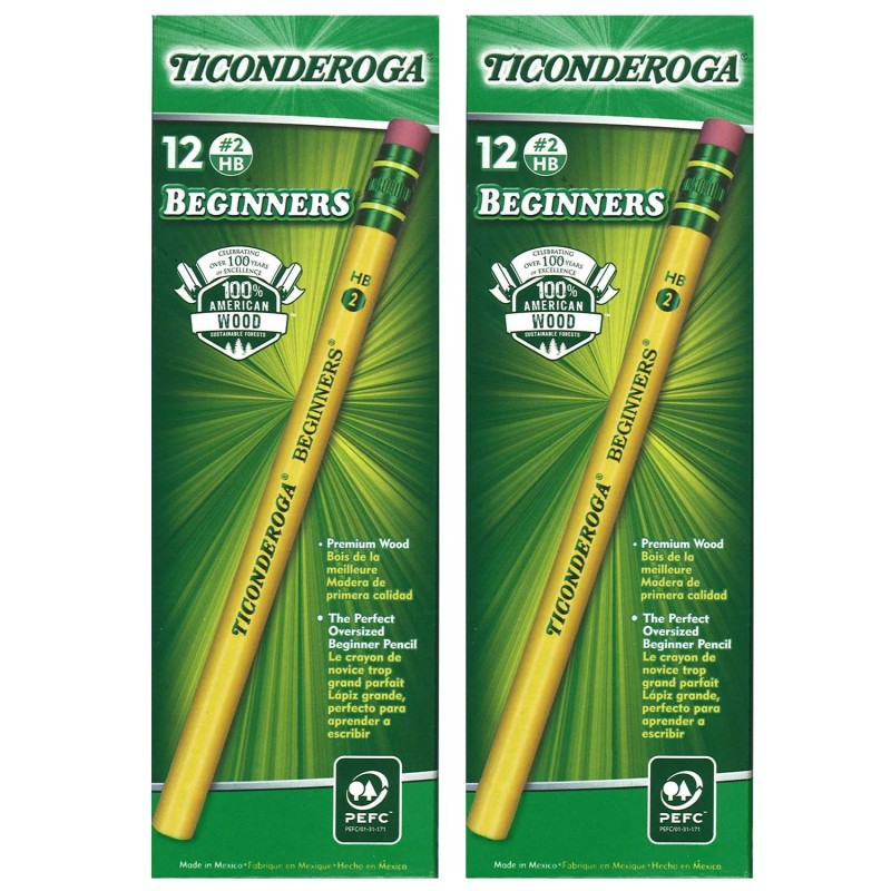 TICONDEROGA - Beginners® Pencils with Eraser, 12 Per Pack, 2 Packs