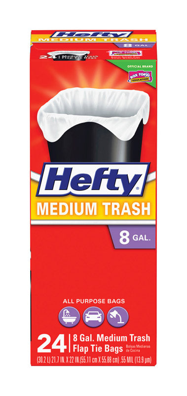 HEFTY - Hefty 8 gal Trash Bags Flap Tie 24 pk 0.55 mil