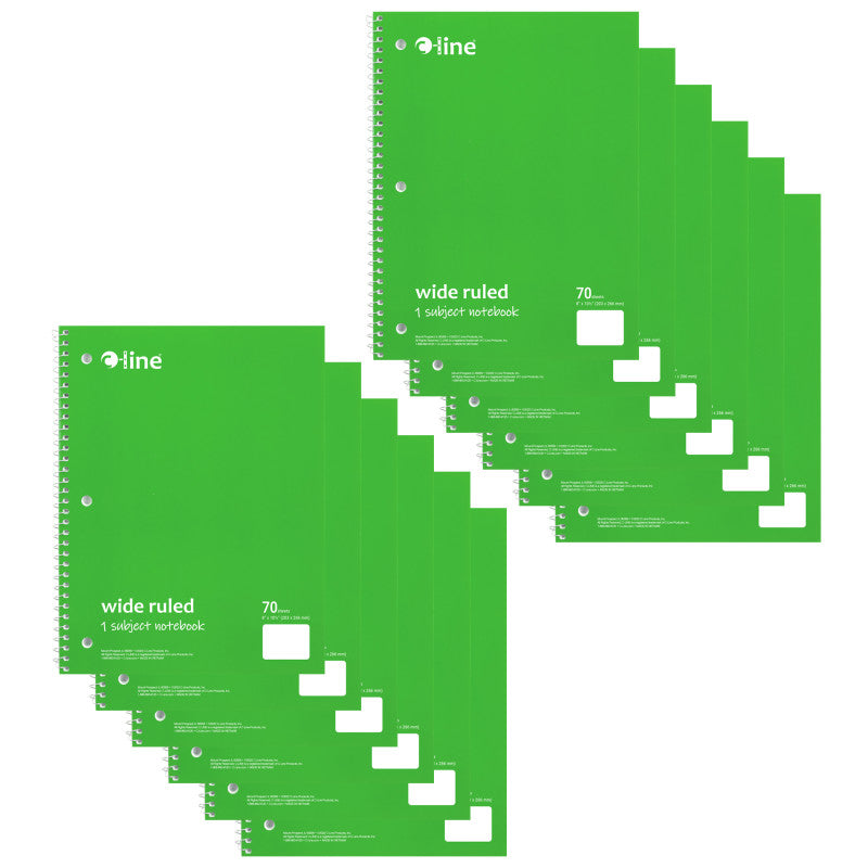 C-LINE - 1-Subject Notebook, 70 Page, Wide Ruled, Green, Pack of 12