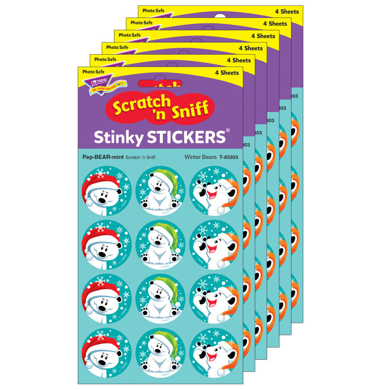 TREND - Winter Bears/PepBEARmint Stinky Stickers®, 48 Per Pack, 6 Packs