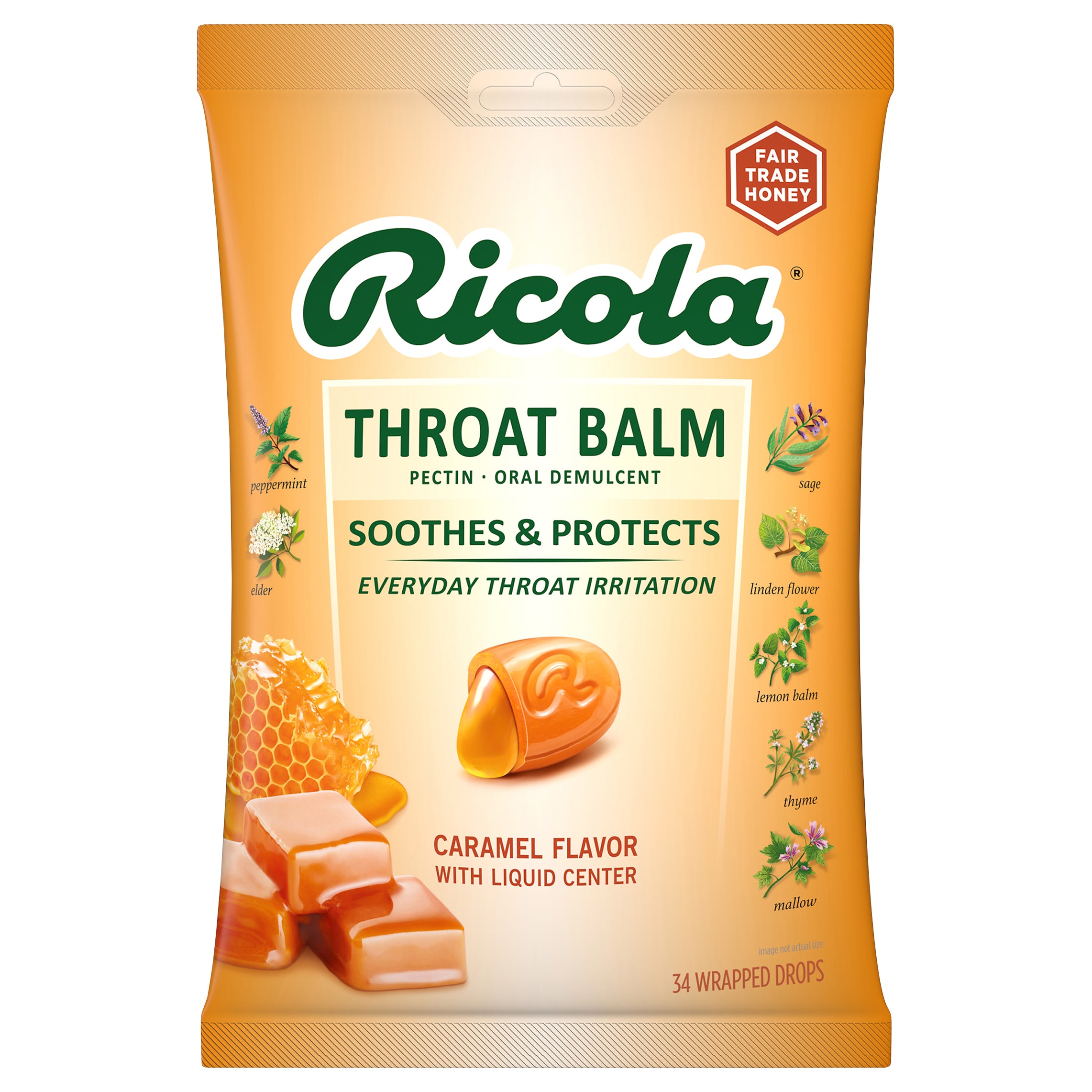 Ricola® Throat Balm Oral Demulcent Drops | Throat Relief & Protection, 34 Count - Case of 6