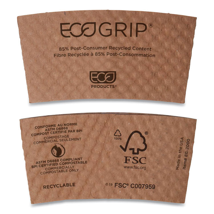 Eco-Products - EcoGrip Hot Cup Sleeves - Renewable and Compostable, Fits 12, 16, 20, 24 oz Cups, Kraft, 1,300/Carton