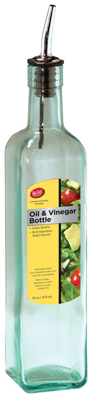 TABLECRAFT - TableCraft Clear Glass/Steel Oil and Vinegar Bottle w/Pourer 16 oz