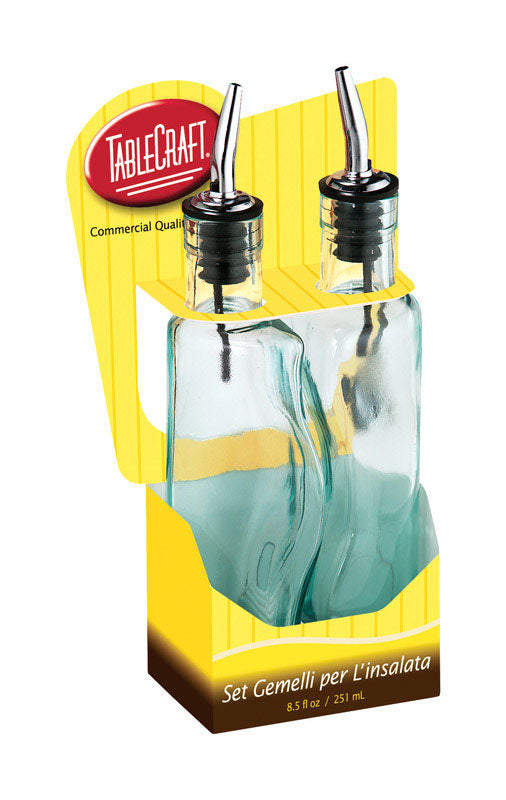 TABLECRAFT - TableCraft Gemelli Clear Glass/Steel Oil and Vinegar Set w/Pourer 17 oz