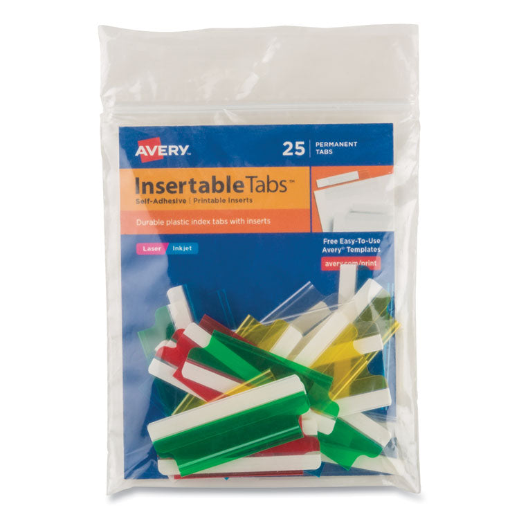 Avery - Insertable Index Tabs with Printable Inserts, 1/5-Cut, Assorted Colors, 2" Wide, 25/Pack