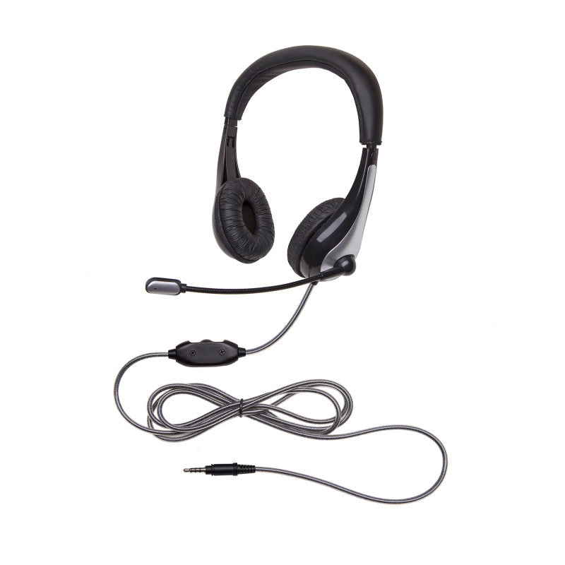 CALIFONE - NeoTech 1025MT Mid-Weight, On-Ear Stereo Headset with Gooseneck Microphone, 3.5mm Plug, Black/Silver