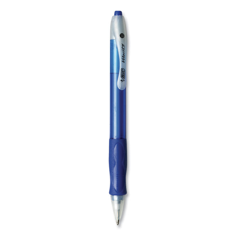 BIC - Velocity Easy Glide Ballpoint Pen, Retractable, Medium 1 mm, Blue Ink, Translucent Blue Barrel, Dozen