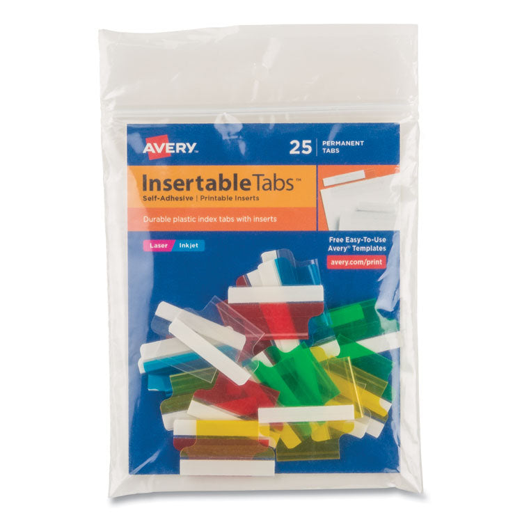 Avery - Insertable Index Tabs with Printable Inserts, 1/5-Cut, Assorted Colors, 1" Wide, 25/Pack