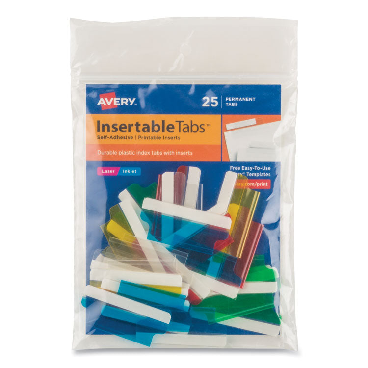 Avery - Insertable Index Tabs with Printable Inserts, 1/5-Cut, Assorted Colors, 1.5" Wide, 25/Pack