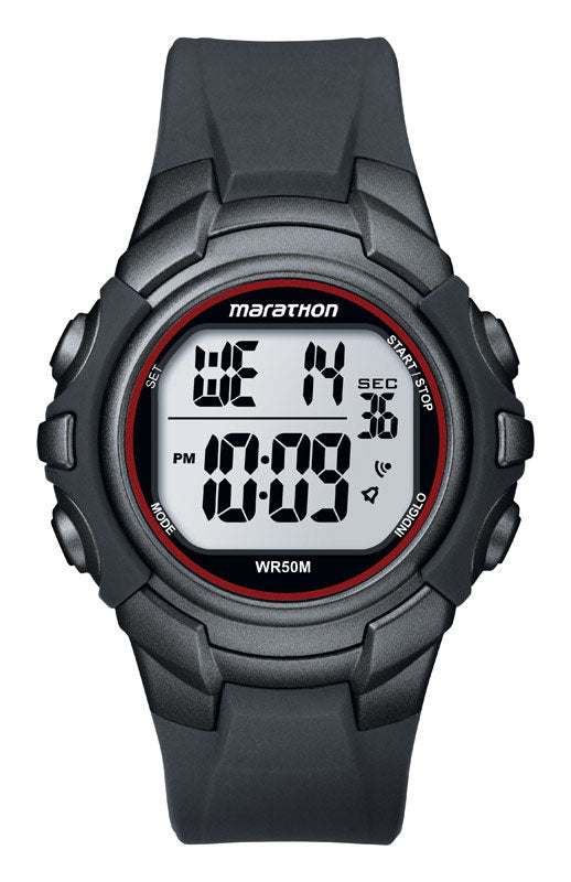 TIMEX - Timex Marathon Mens Round Gray/Red Digital Sports Watch Resin Water Resistant