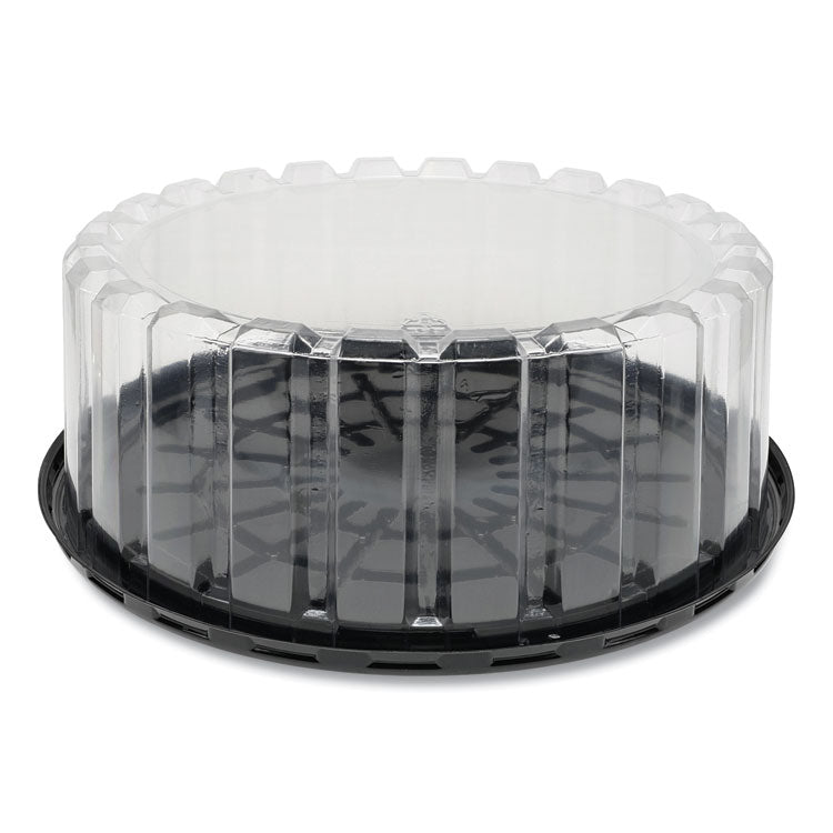 Pactiv Evergreen - Plastic Cake Container, Shallow 9" Cake Container, 9" Diameter x 3.38"h, Clear/Black, 90/Carton