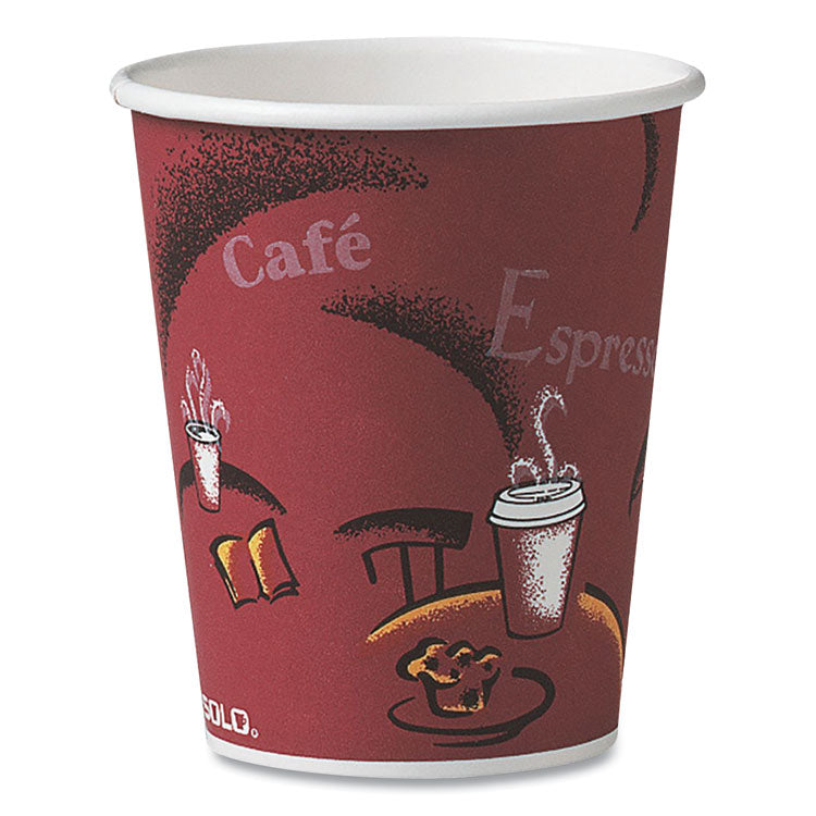 Dart - Solo Paper Hot Drink Cups in Bistro Design, 10 oz, Maroon, 1,000/Carton (9289083)